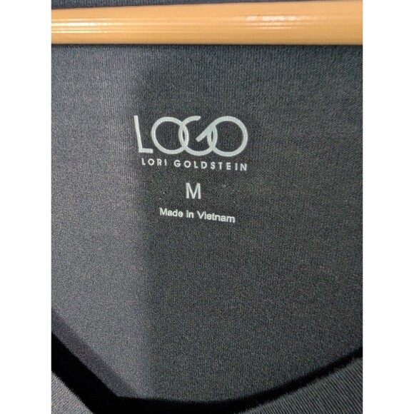 LOGO Lori Goldstein Women M Pullover Tunic Top Black Long Sleeves Pockets 127 - Picture 3 of 7